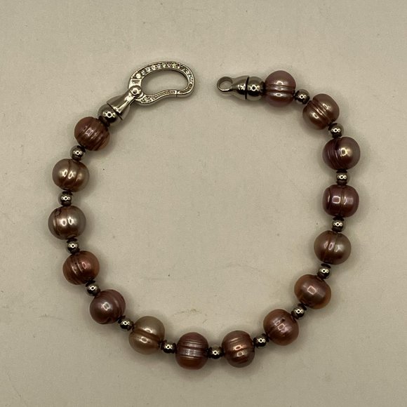 Sterling silver and Freshwater Pearl bracelet 925 Clasp stamped Brand New - Picture 8 of 14